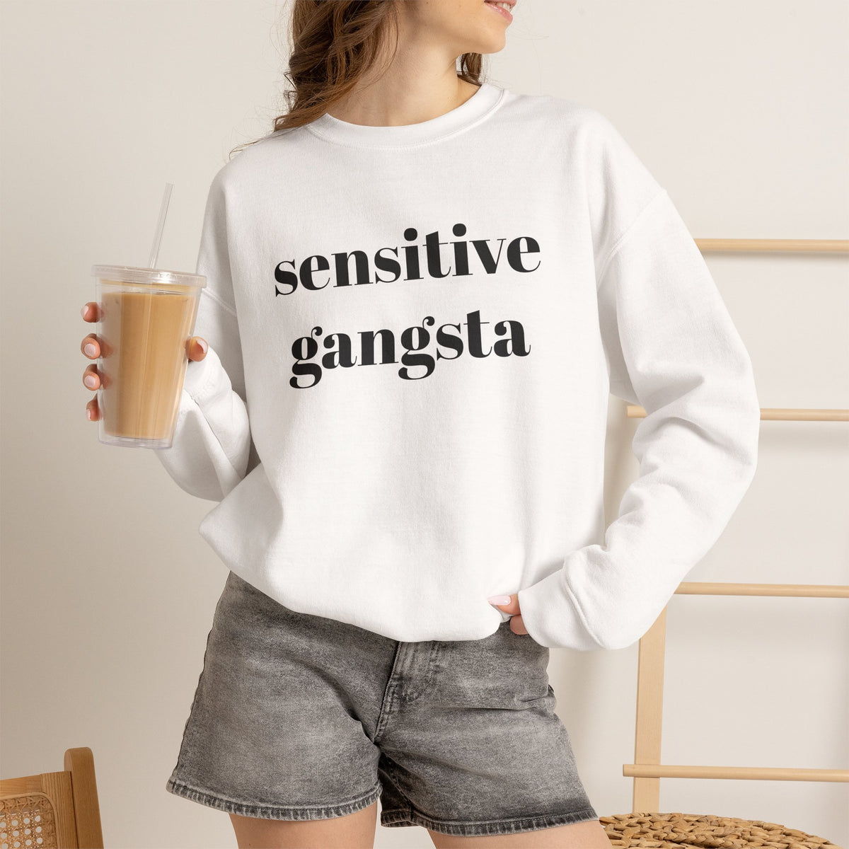 Sensitive Gangsta Sweatshirt — Funny Feminine Slogan Crewneck