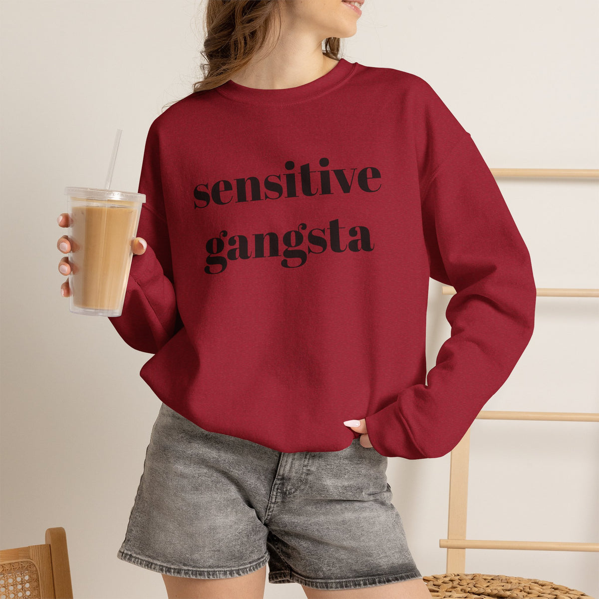 Sensitive Gangsta Sweatshirt — Funny Feminine Slogan Crewneck
