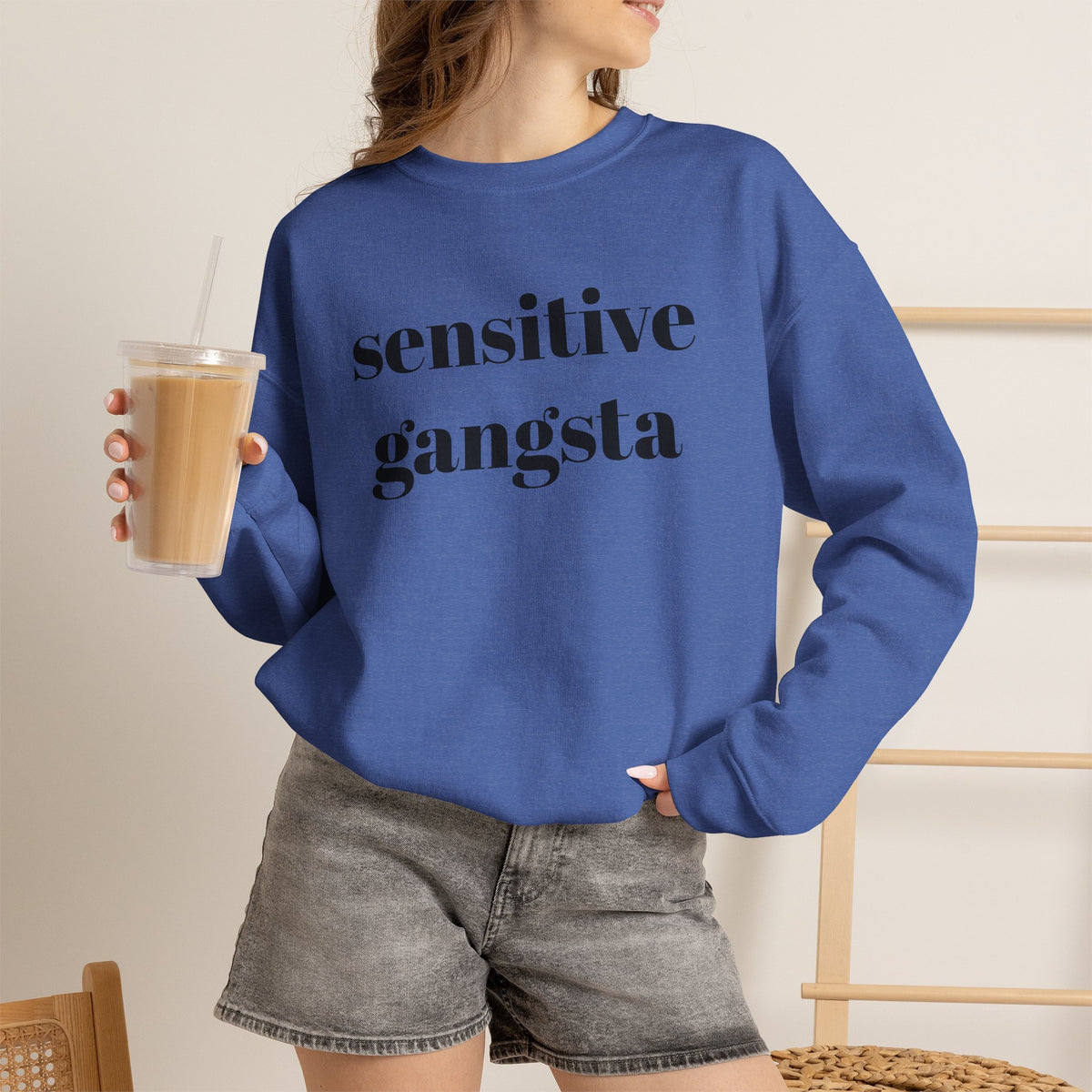 Sensitive Gangsta Sweatshirt — Funny Feminine Slogan Crewneck